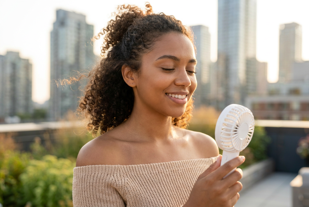 Portable fan used outside in summer